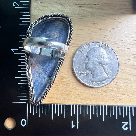 New Large Statement Blue Sodalite Stone Silver Overlay Ring Size 6.75 - Picture 7 of 9